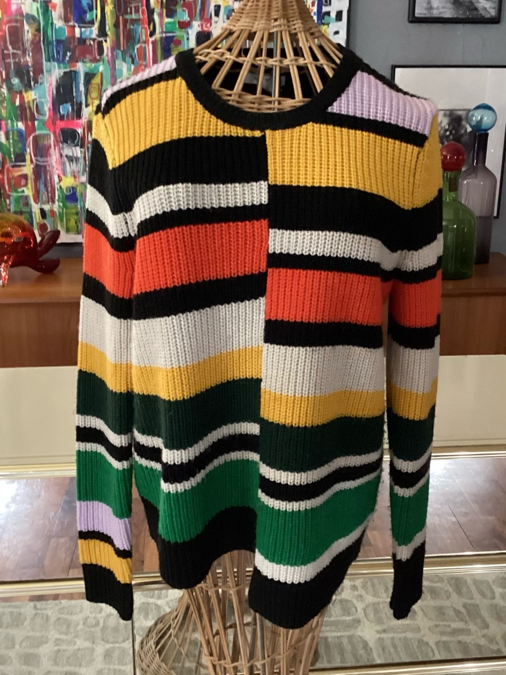 Vintage Asymmetrical Colorblock Striped Nine West Sweater